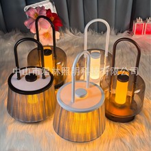 跨境亚马逊简约手提氛围灯LED充电触摸网红金属台卧室床头小夜灯