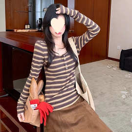 羊绒圆领长袖T恤女秋季新款百搭气质休闲打底衫