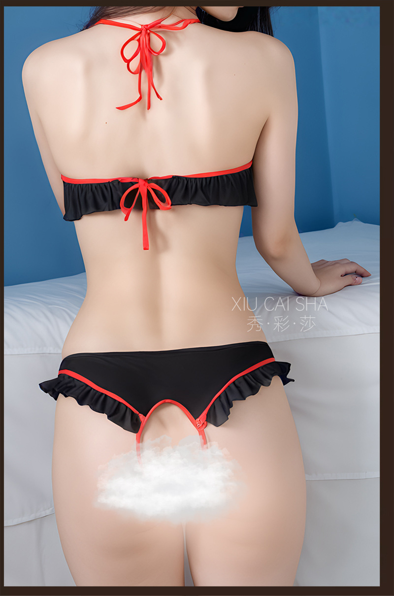 Nurse Role-Play Costume Set with Open Jumpsuit, Headpiece and Black Stockings — detail image 10