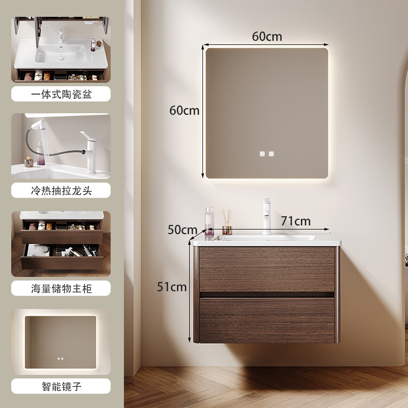 Mueble de baño de nogal, estilo mid-century, de madera maciza, con lavabo de cerámica integrado, mueble de baño y lavadero.