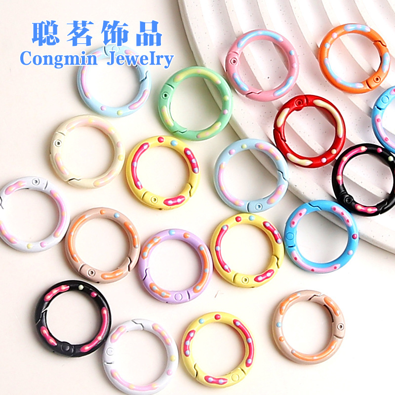 Paint Colorful Donut Spring Buckle Round Open Ring Metal Cartoon diy Jewelry Accessories Decorative Creative Batch