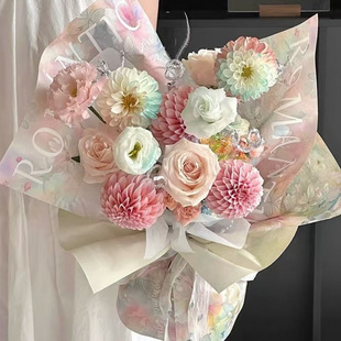 Hot Sicilian oil painting wind slightly waterproof wrapping paper fresh bouquet packaging art flower shop material
