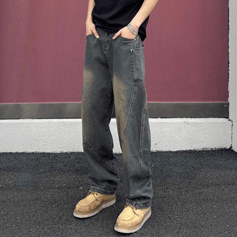 American High Street Style Men's Jeans 2026 Trendy Brand Cool Street Style Cleanfit Straight Semi-Elastic Pants