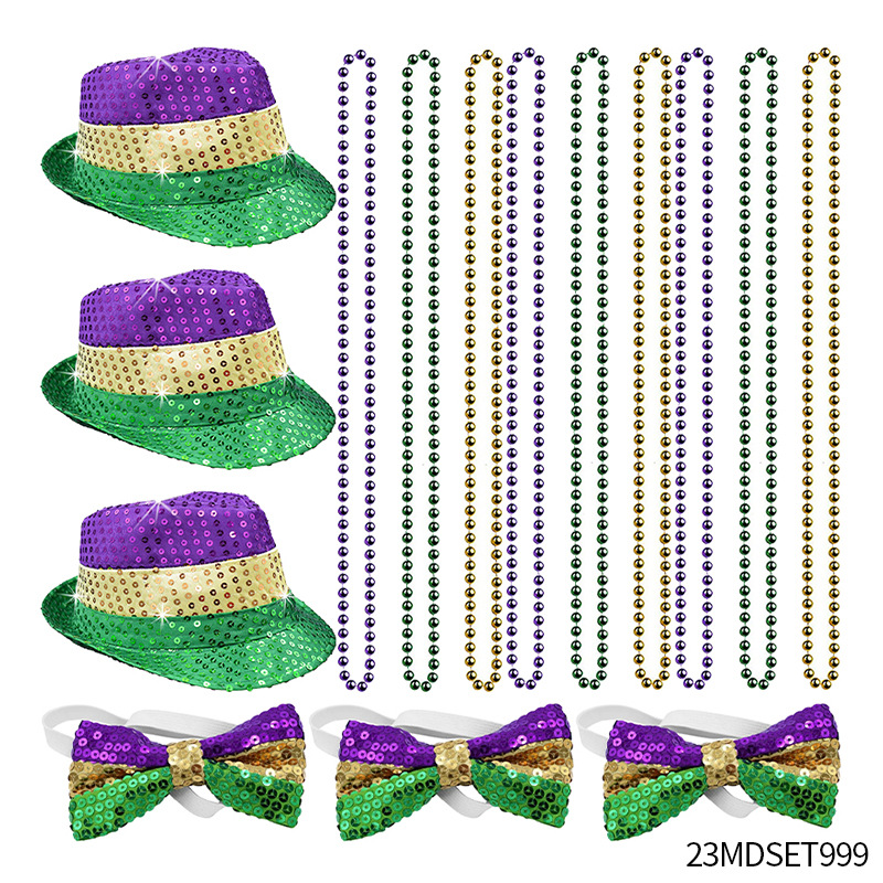 Accesorios para el Cabello de Carnaval de Mardi Gras, Máscara Tricolor, Corbata de Moño, Cadena de Cuentas Electrochapadas, Conjunto para Fiesta de Carnaval