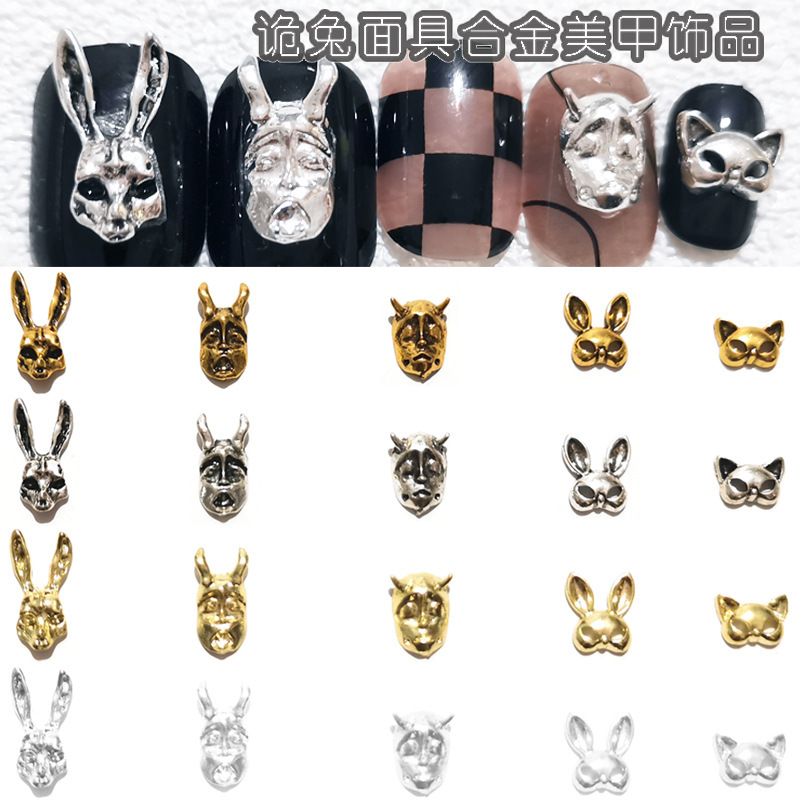 New Nail Art Japanese Style Retro Alloy Rabbit Jewelry Metal Dark Wind Kitten Devil Mask Nail Decoration Drill