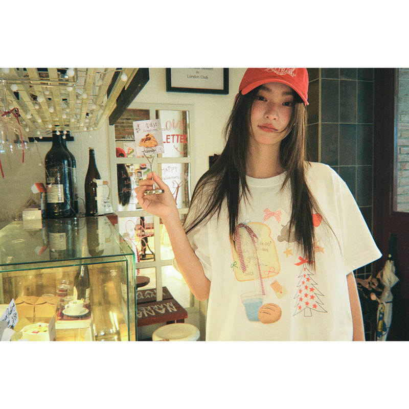 American-Style Cartoon Print Short-Sleeve T-Shirt for Women, Summer 2026 New Model, Bow-Knot Blouse, Stylish Top