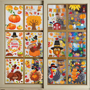 Thanksgiving cross-border Turkey stickers pumpkin maple leaf fruit static stickers Thanksgiving glass window decoration window stickers
