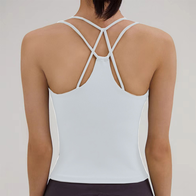 Nuevo chaleco de yoga de espalda deportiva de acondicionamiento físico para mujeres con cojín de pecho envuelto en el pecho correa de hombro a prueba de choques cruzada chaqueta