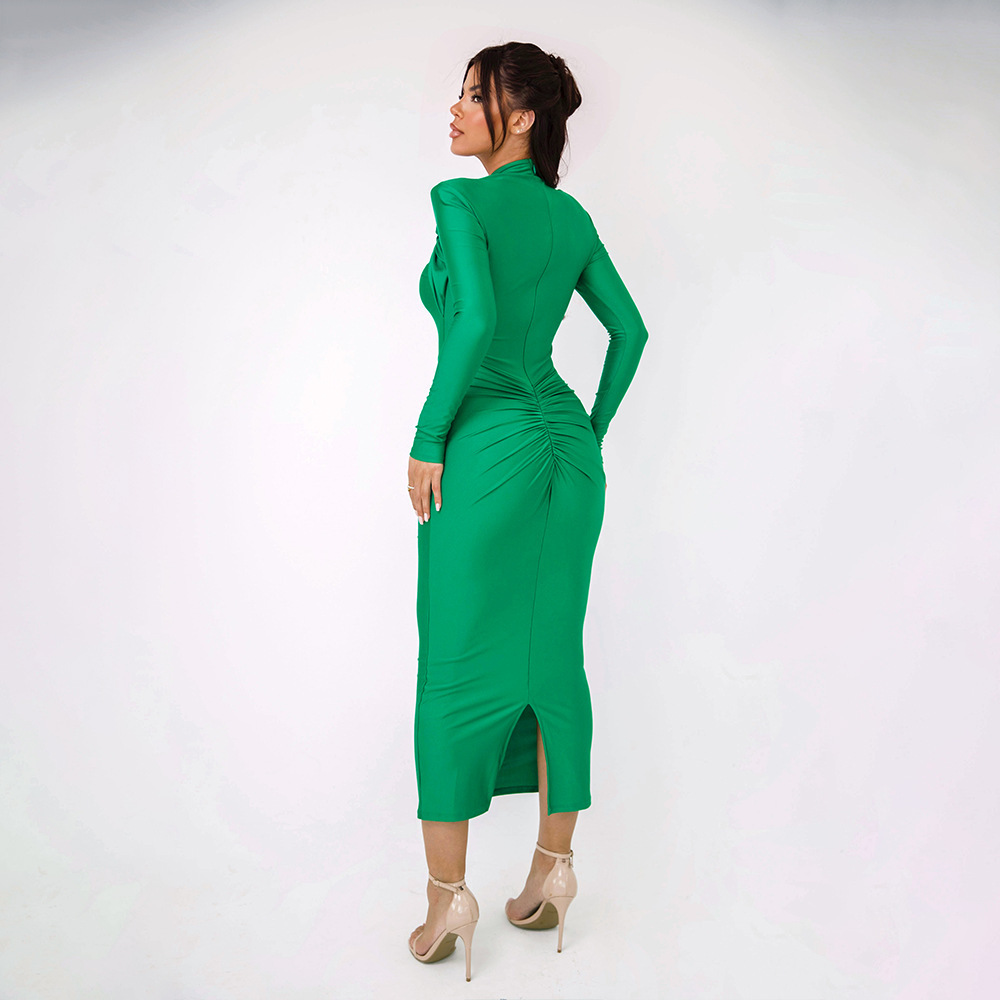 Abbigliamento donna sexy abito aderente a maniche lunghe vestito lungo_voghion.com