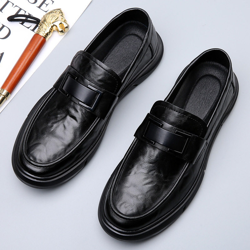Giày lười nam da PU màu đen kiểu Anh cổ thấp, mũi tròn, xỏ chân tiện lợi — Màu đen chi tiết 7