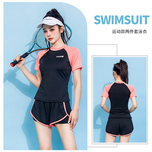 Women's two-piece swimsuit summer new student sporty stomach cover slimming hot spring vacation swimsuit wholesale