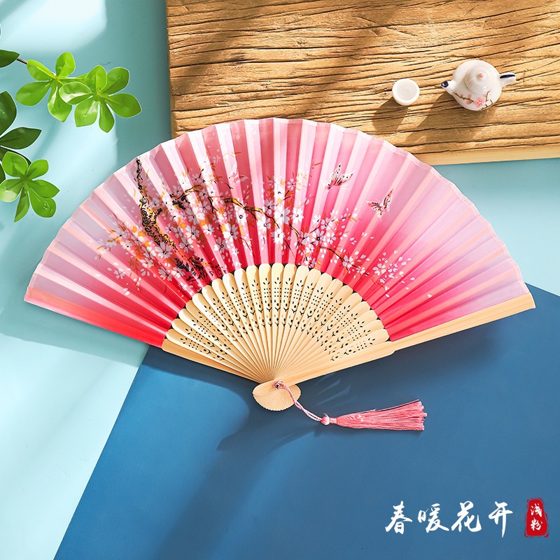 Ventilador Ventilador plegable Estilo chino Estilo antiguo Estilo japonés Mujer borla Verano Niños Plegable portátil Baile Hanfu Mini ventilador