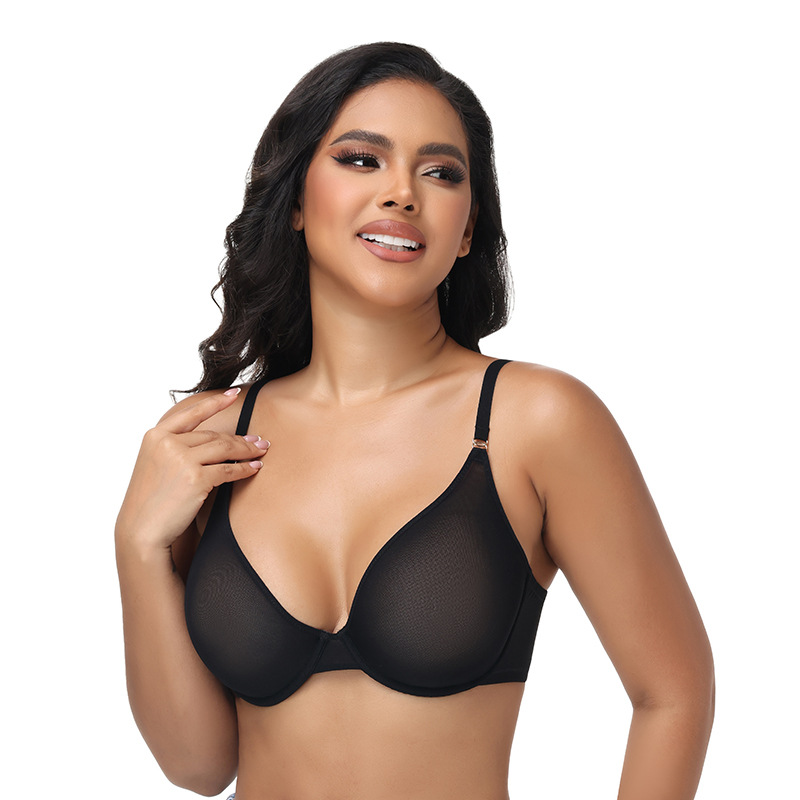 Cross-Border Sexy Unlined Low-Cut Mesh See-Through Sexy Bra Underwire Bra European and American Plus Size Lingerie