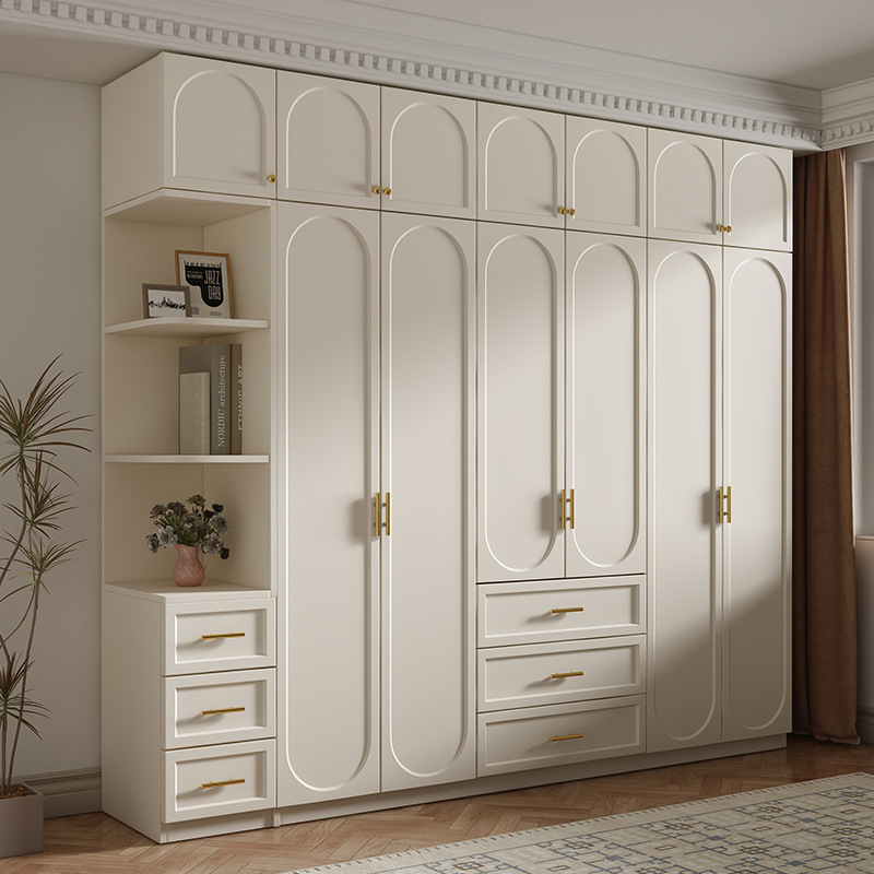 ￥French Cream Solid Wood Cabinet Wardrobe Home Bedroom Small Apartment Modern Simple Cabinet Finished Large Wardrobe