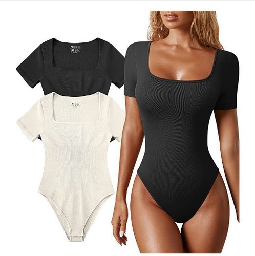 European and American style summer women's yoga one-piece dress, ribbed short-sleeved workout bodysuit