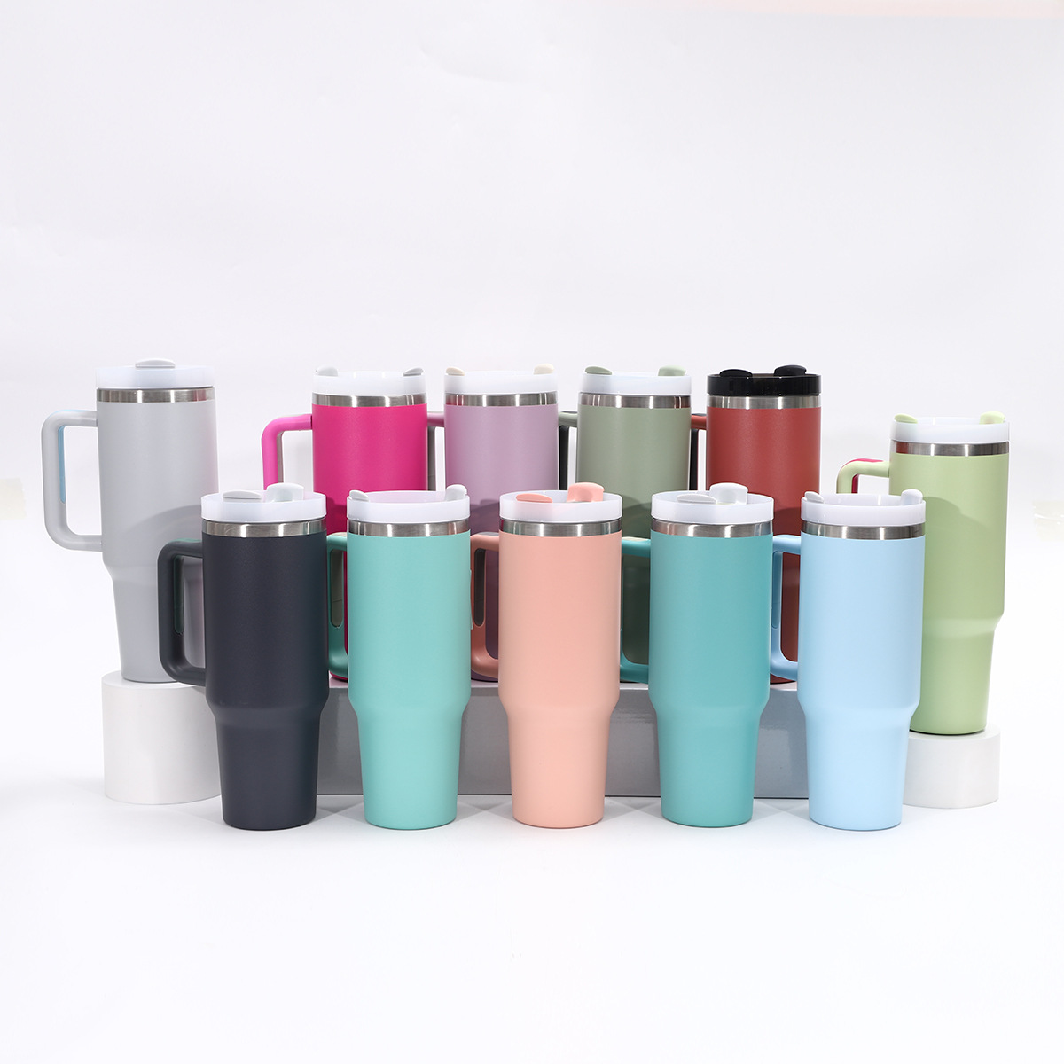 Taza de coche con mango de 40oz transfronterizo Taza de aislamiento de acero inoxidable 304 de doble capa de vacío Taza de hielo de gran capacidad con pajita