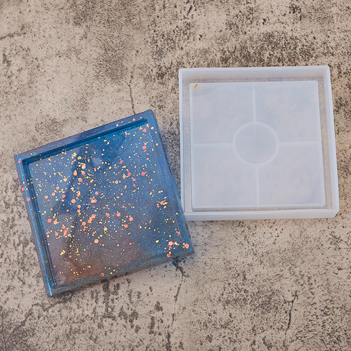 DIY crystal resin drop mold square round hexagonal coaster mold plate tray coaster with groove base stand table mold