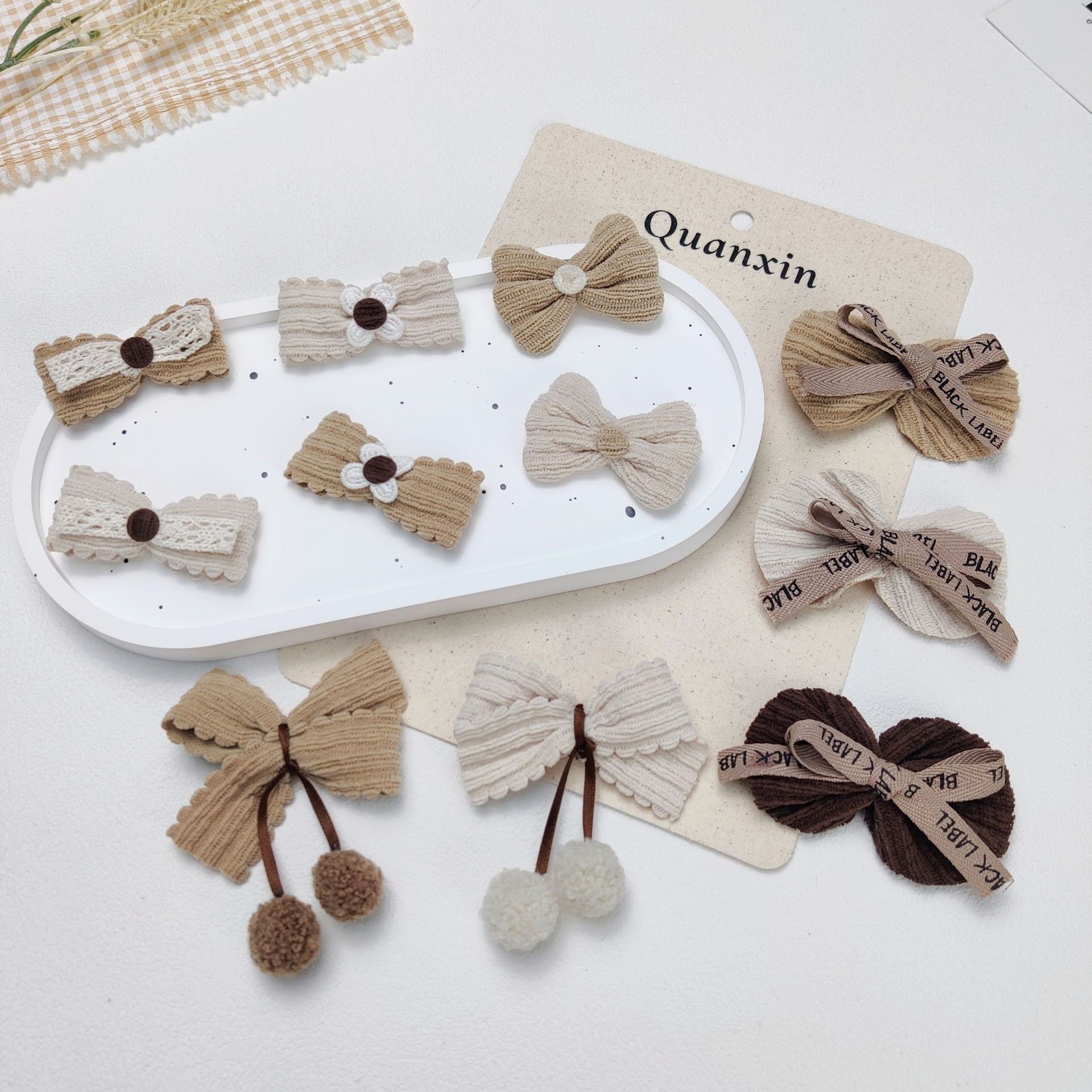 暖调奶茶色布贴配件创意花兔耳小熊蝴蝶结diy耳饰头饰辅料批发