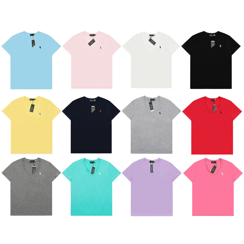 Scan the Qr Code Rl Ralph Lauren Classic Pony Embroidered Basic Versatile Casual Women's V Neck Classic Short-Sleeved T-Shirt Scan the Qr Code Rl Ralph Lauren Classic Pony Embroidered Basic Versatile Casual Women's V Neck Classic Short-Sleeved T-Shirt