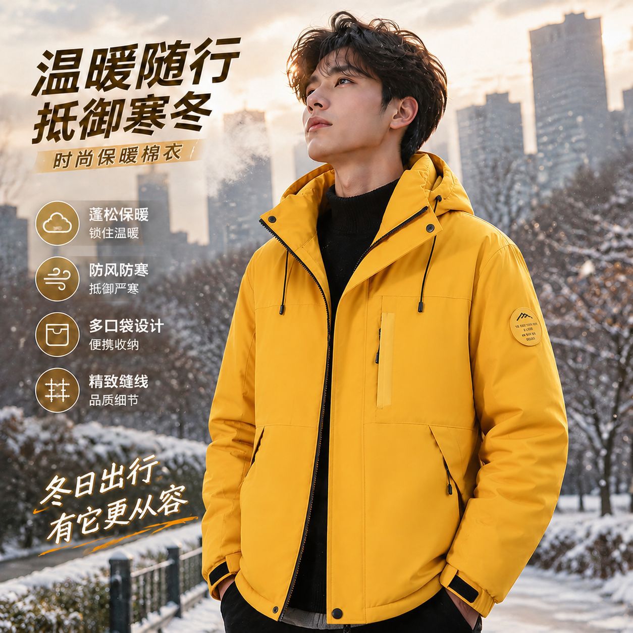 2026 Winter Mountain Style Outdoor Hooded Cotton Jacket, Thickened for Cold Protection, Windproof and Warm, Workwear Cotton Coat for Couples, Hiking Jacket