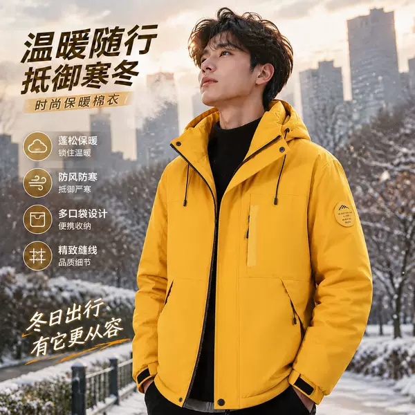 2026 Winter Mountain Style Outdoor Hooded Cotton Jacket, Thickened for Cold Protection, Windproof and Warm, Workwear Cotton Coat for Couples, Hiking Jacket