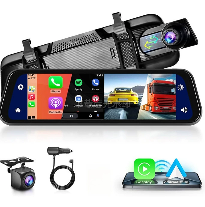 HD 9.66inch Автомобильный мобильный телефон Carplay с беспроводным подключением, записывающее устройство для вождения, передняя и задняя двойная запись, навигатор 4K