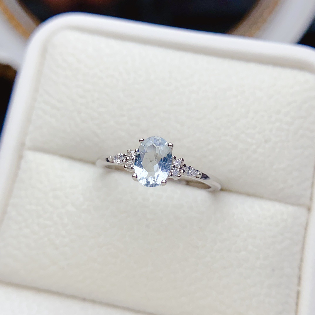 Popular Natural Aquamarine Ring S925 Silver Inlaid with Main Stone 5*7 Luxury Jewelry Direct Sale Adjustable Size