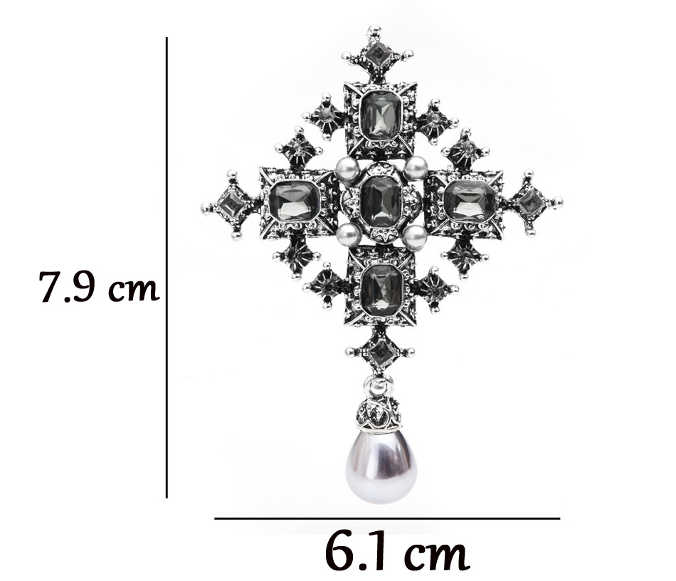 24g Weight Retro Pin Cross Alloy Plating Inlay Rhinestones Pearl Women'S Brooches