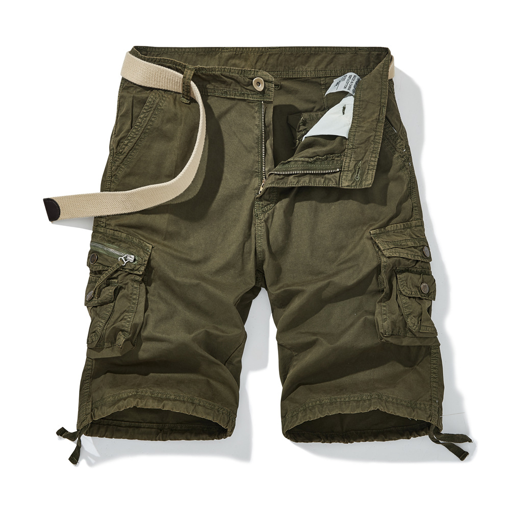 Pantalones cortos deportivos de verano para hombre, ropa de trabajo de marca a la moda, con múltiples bolsillos, corte holgado, talla grande, pantalones cortos informales de longitud media, estilo fino.