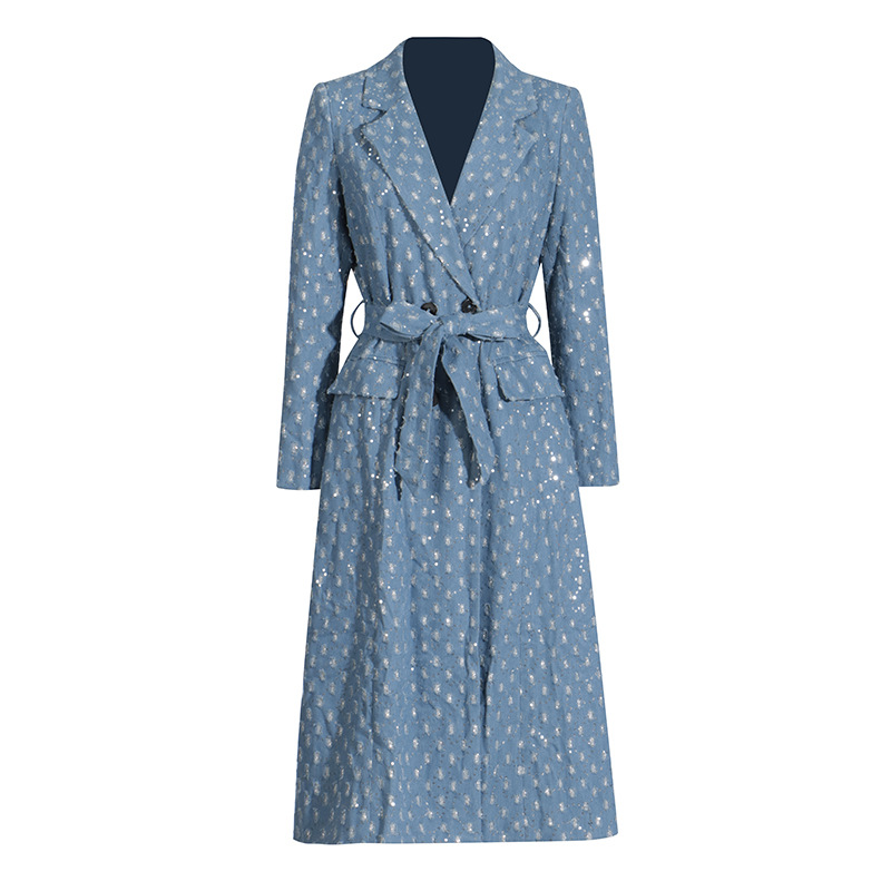 Women's Clothing Temperament suit jacket autumn new long windbreaker versatile lace up high end long small suit _voghion.com