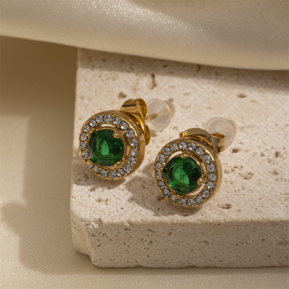 Taena Pendientes de acero inoxidable europeos y americanos Pendientes de gemas con incrustaciones de lujo ligero y de alta calidad