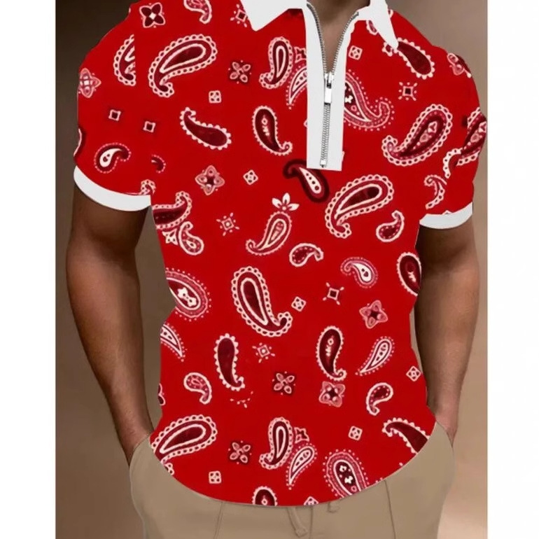 Camisa POLO con cremallera de manga corta transpirable de malla suelta de vacaciones de verano para hombres 2024 venta caliente impresión digital 3D
