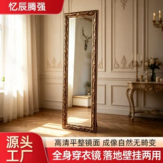 法式古典浮雕边框落地试衣镜做旧金色镜框卧室玄关立式穿衣镜批发