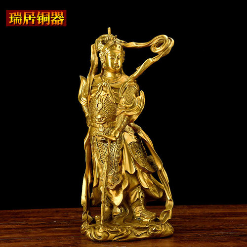 Ruiju wholesale brass Skanda Bodhisattva Jialan Guan Gong Buddha ornaments Brass Skanda Jialan protector bronze statue