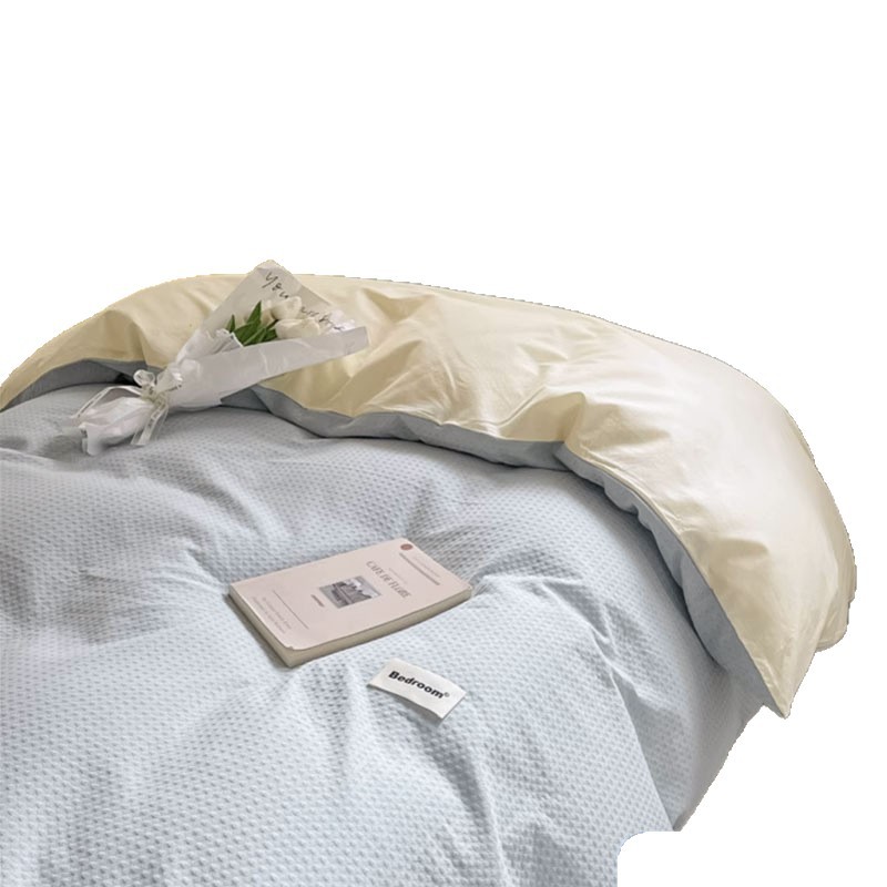 Dormitorio de estudiantes Juego de cama de gofres de algodón de algodón de tres piezas, sábanas, fundas de edredón, sábanas, sábanas y colchones