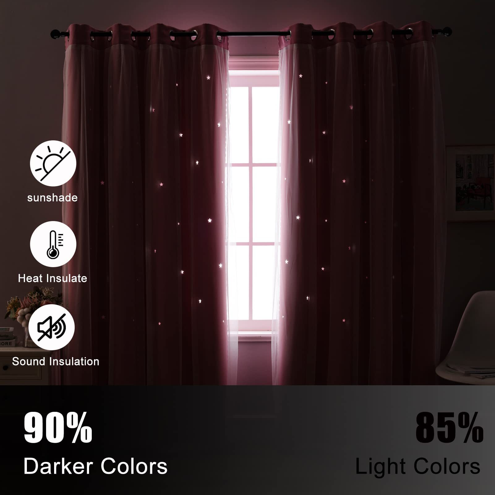 double layer curtains hollow star blackout rod punching short curtains_voghion.com