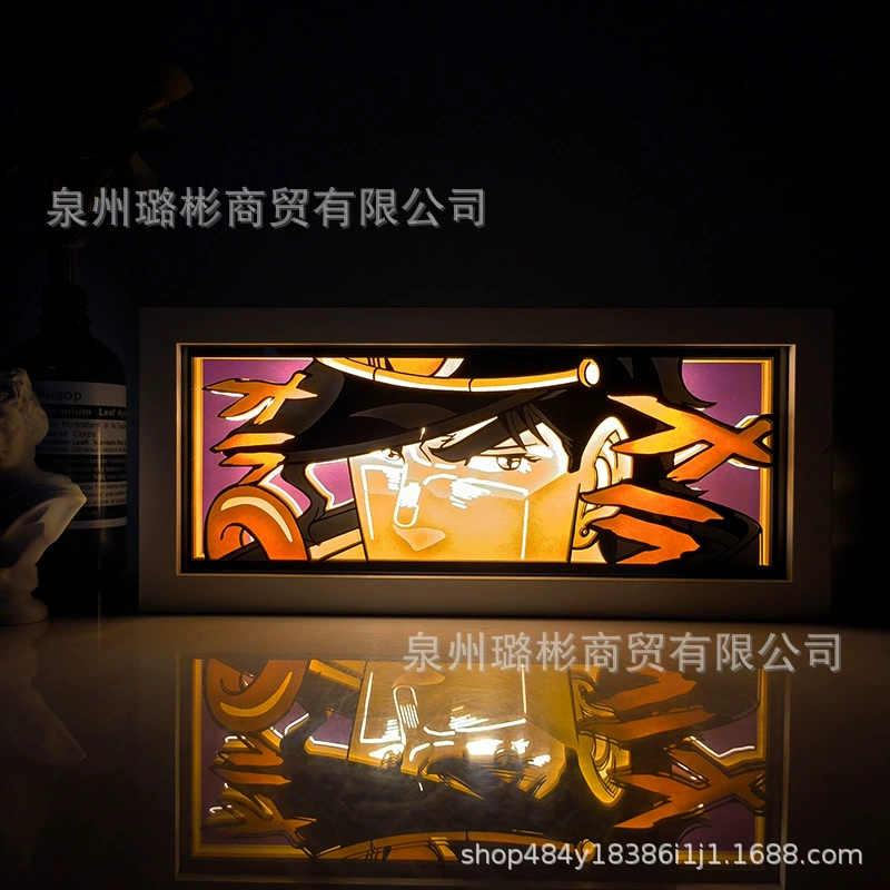 Бумажный резной светильник One Piece Luffy, деревянная рамка, настольный ночник, монохром/ RGB