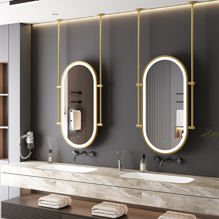 Modern Simple Luminous Defogging Hanging Mirror Hotel Hotel B&B Bathroom Ceiling Suspended Hanging Mirror Smart Bathroom