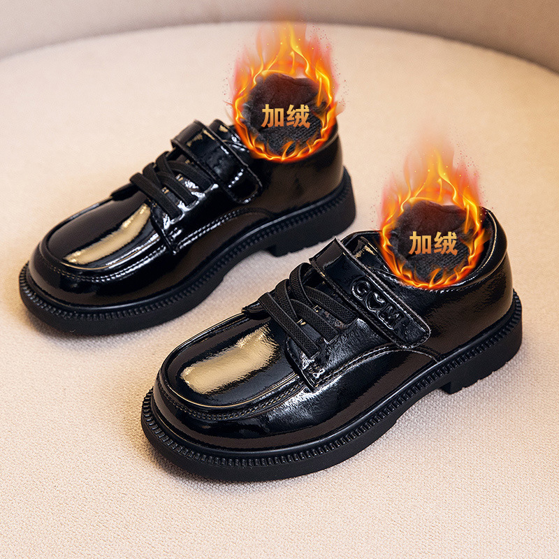 Boys' Small Leather Shoes 2025 Soft Sole Spring & Fall Black Kidsren's Flats British Style Student Suit Glossy Performance Shoes