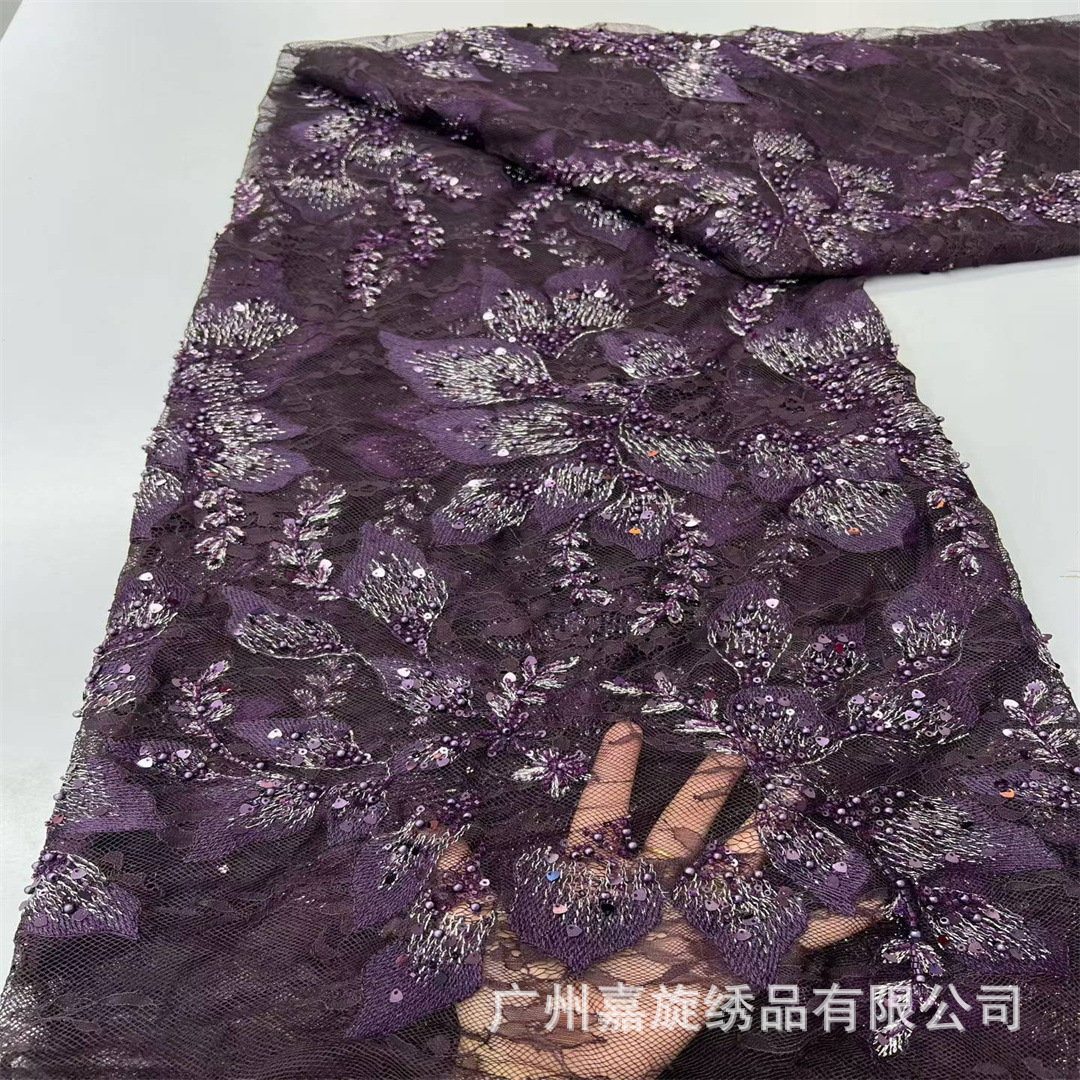 Tela de encaje bordada con peonías rojas estilo francés, tela de bordado para vestido cheongsam de moda africana, tela de bordado.