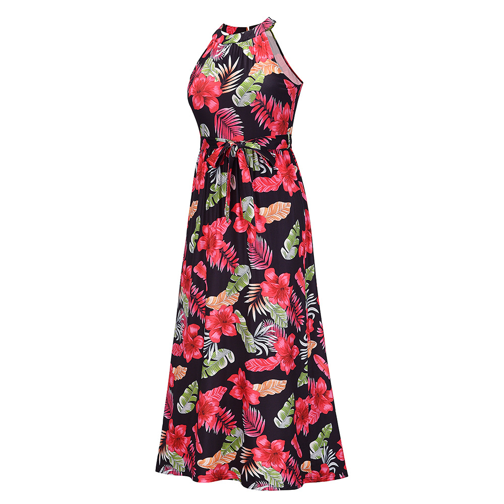 Halter Neck Retro Print Sleeveless Dress NSHYG111305