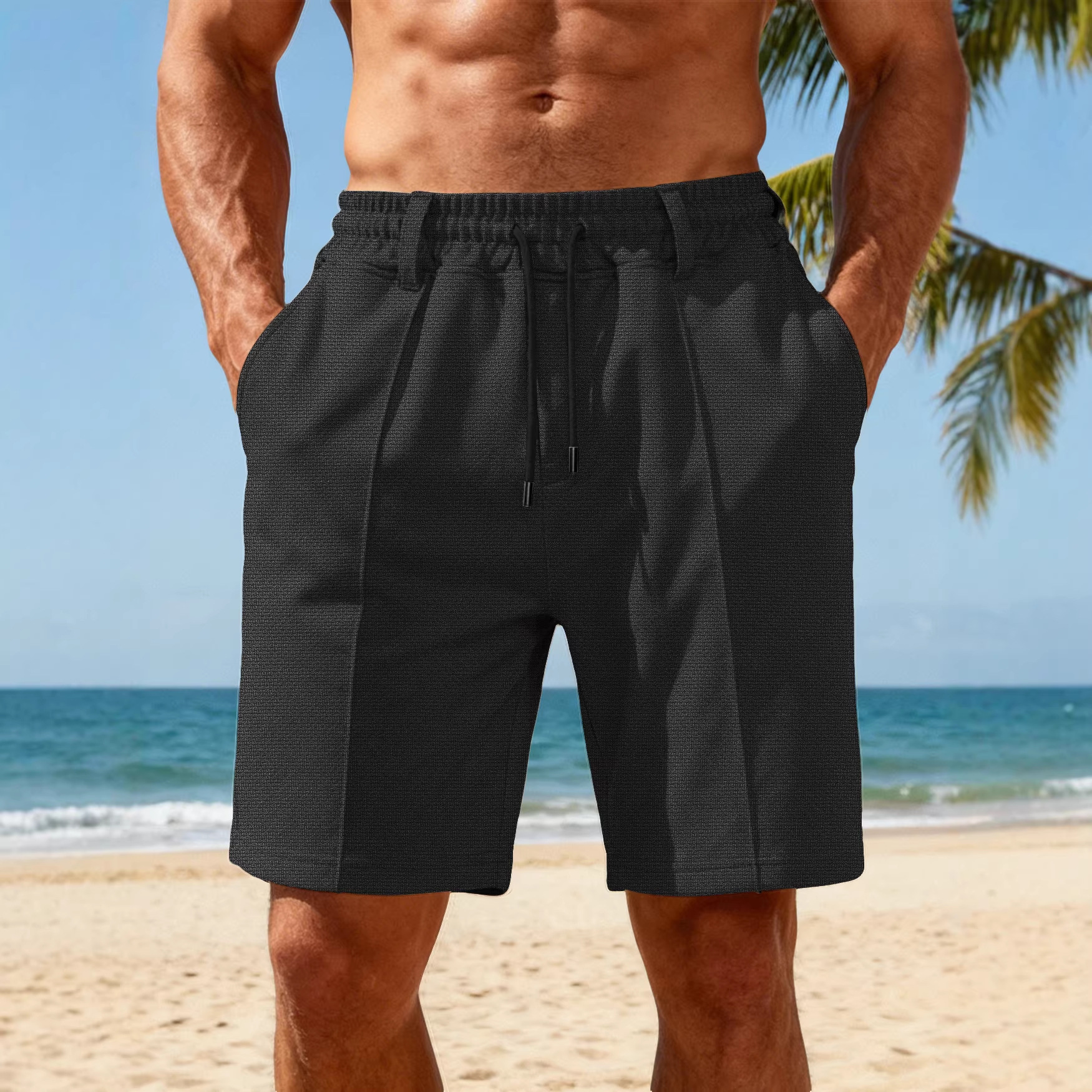 Monochrome Man- 2026 Cross-Border European And American Summer Men's Lace-Up Plus Size Heavyweight Pineapple Pattern Casual Quick-Dry_voghion.com