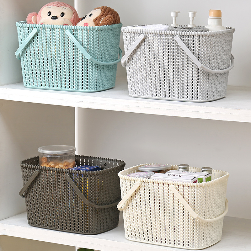 Imitation Rattan Storage Basket Imitation Rattan Portable Bath Basket Bathroom Basket Student Washing Basket Bathing Supplies Storage Basket
