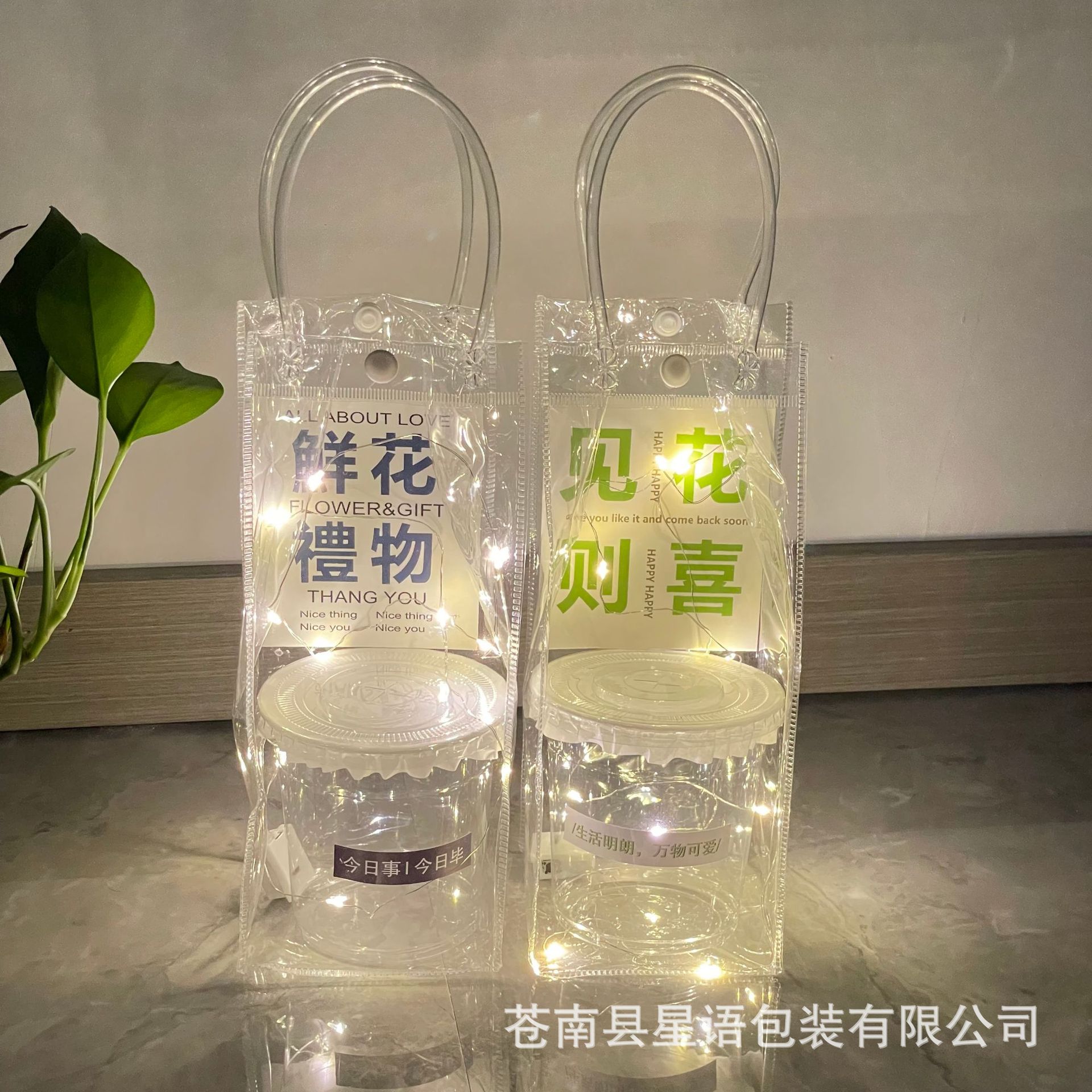 ins网红一杯鲜花pvc透明手提袋花袋摆摊七夕情人节花束包装袋批发