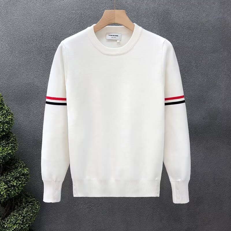 Pull tricoté à col rond blanc de haute qualité, marque tendance, nouvelle chemise de base de luxe légère pour hommes automne et hiver 2024_voghion.com