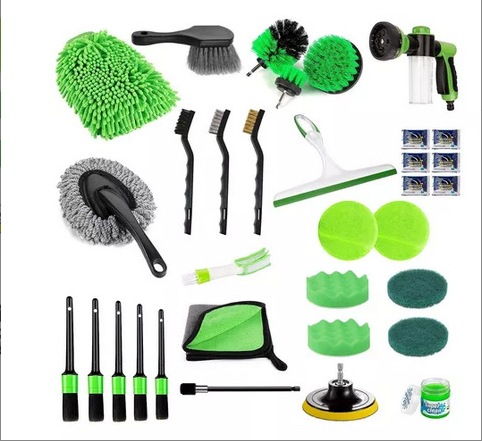 Juego de limpieza de lavado de autos de 16 piezas cepillo de taladro eléctrico cepillo de cubo de rueda cepillo de hueco de aire acondicionado guantes de esponja kit de limpieza de autos