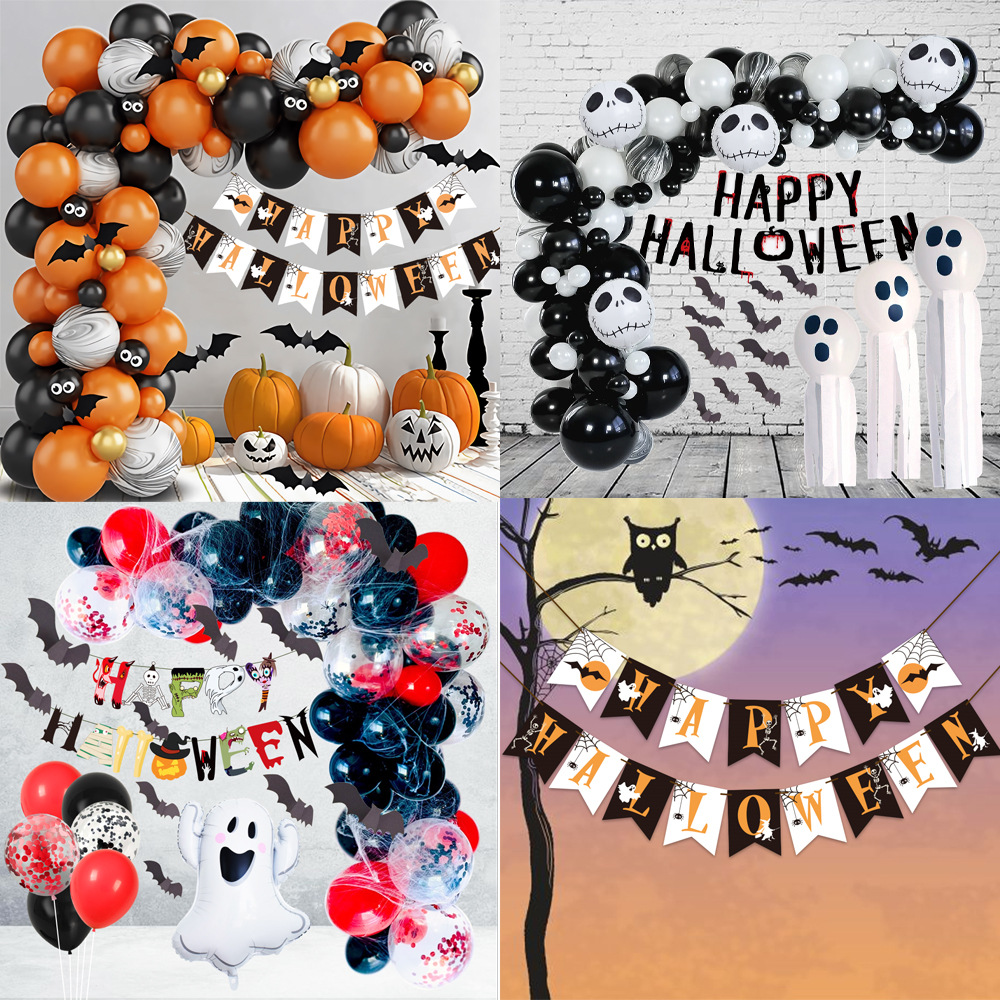 Halloween témájú lufilánc húzózászló lakberendezési készlet szellem denevér halloween lufikészlet_voghion.com