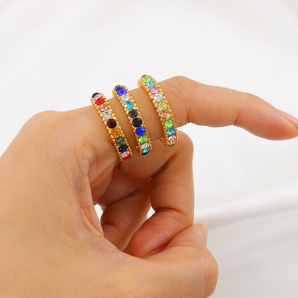 Retro Geometric Copper Inlay Zircon Rings 1 Piece