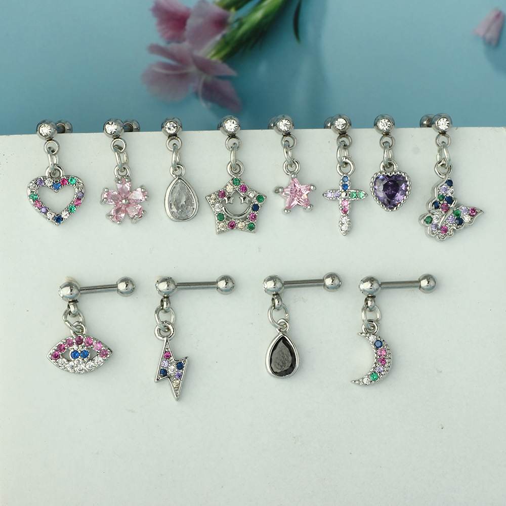 Zircon Inlay Material 1 Piece 316 Stainless Steel Zircon Ear Cartilage Rings & Studs Geometric Ear Cartilage Rings & Studs