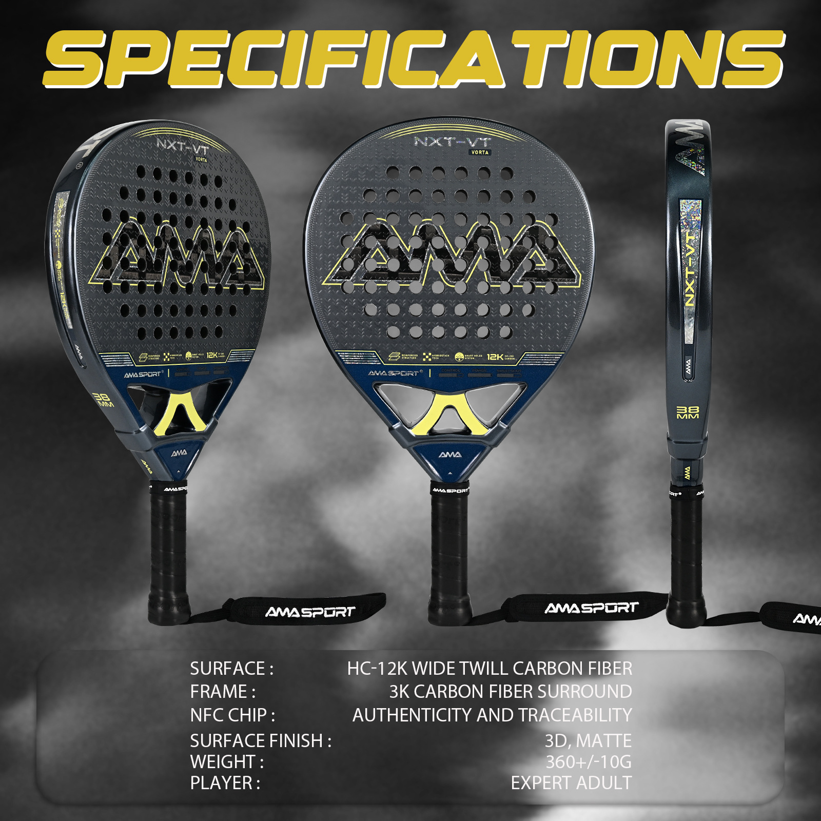 New Padel Racket Cricket Racket 12K Carbon Fiber P118 Cage Tennis Racket Amasport Racket